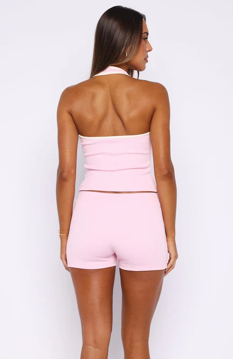 Doing My Best Ribbed Halter Top Pink