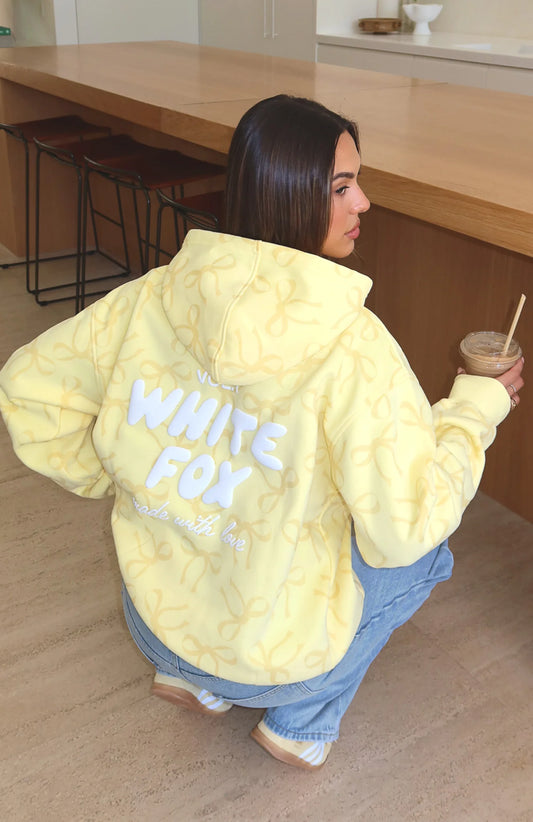 White Fox Oversized Printed Hoodie Lemon Bow