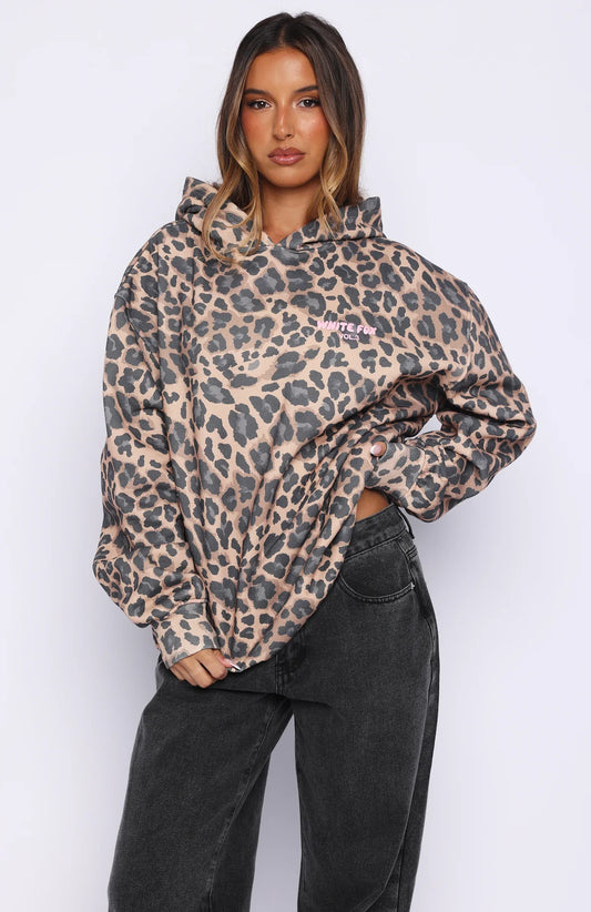 Offstage Printed Oversized Hoodie Dark Leopard